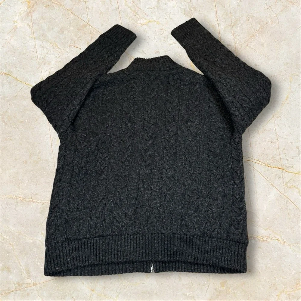 Schott Bros Cable Knit Full Zip‎ Sweater Jacket Charcoal Gray XL Mens